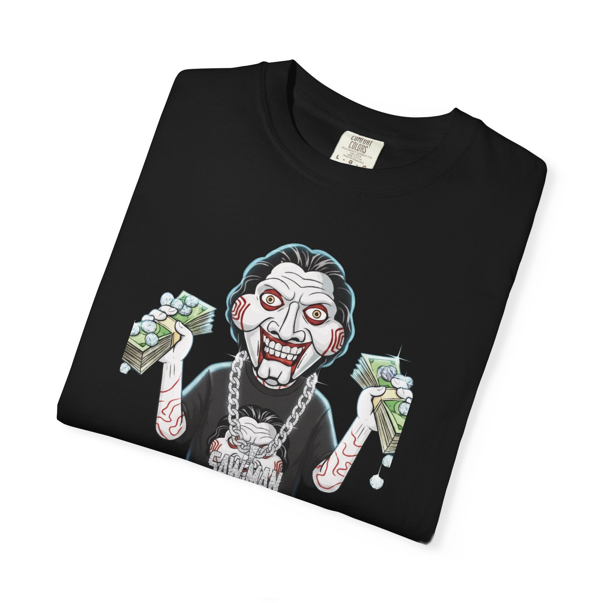 Halloween Jigsaw Unisex T-shirt with Scary Hip Hop Grillz Diamonds Money Design