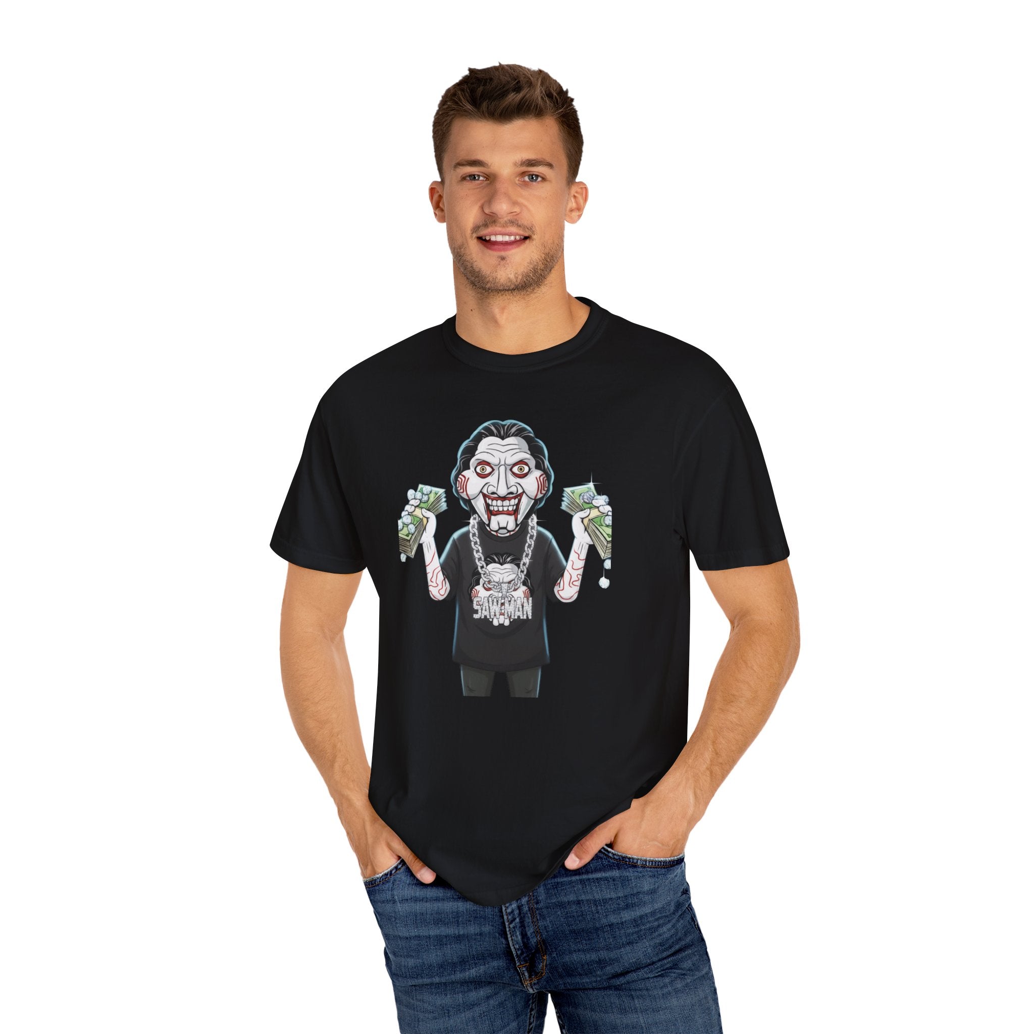 Halloween Jigsaw Unisex T-shirt with Scary Hip Hop Grillz Diamonds Money Design