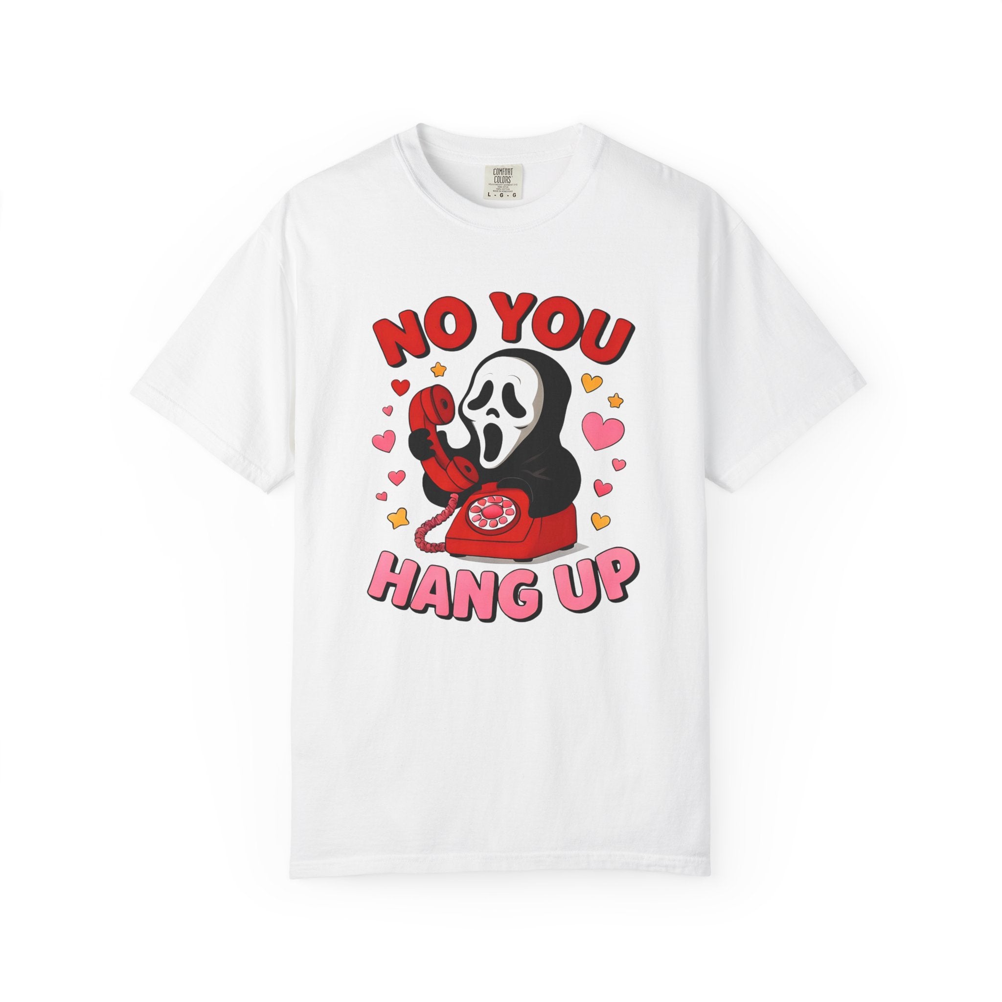Funny Horror T-Shirt, Unisex Garment-Dyed Tee with 'No You Hang Up' Text, Perfect for Halloween and Movie Lovers, Cute Gift Idea, [...]