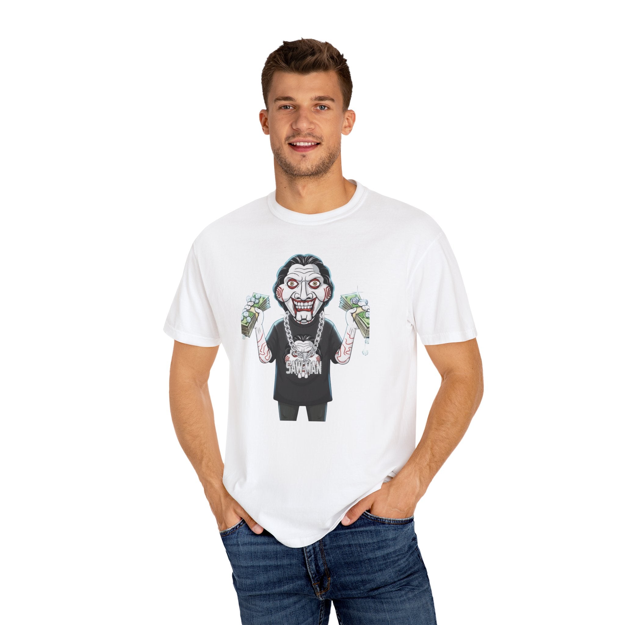Halloween Jigsaw Unisex T-shirt with Scary Hip Hop Grillz Diamonds Money Design