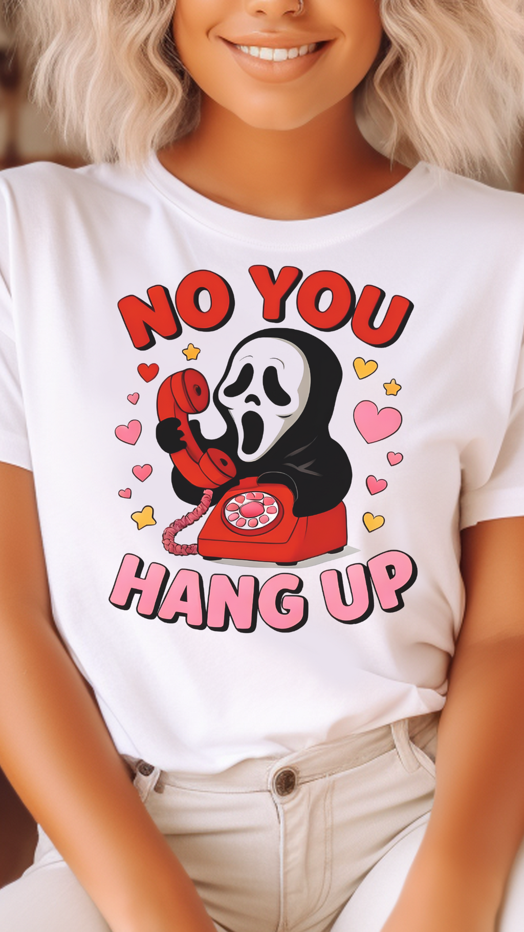 Funny Horror T-Shirt, Unisex Garment-Dyed Tee with 'No You Hang Up' Text, Perfect for Halloween and Movie Lovers, Cute Gift Idea, [...]