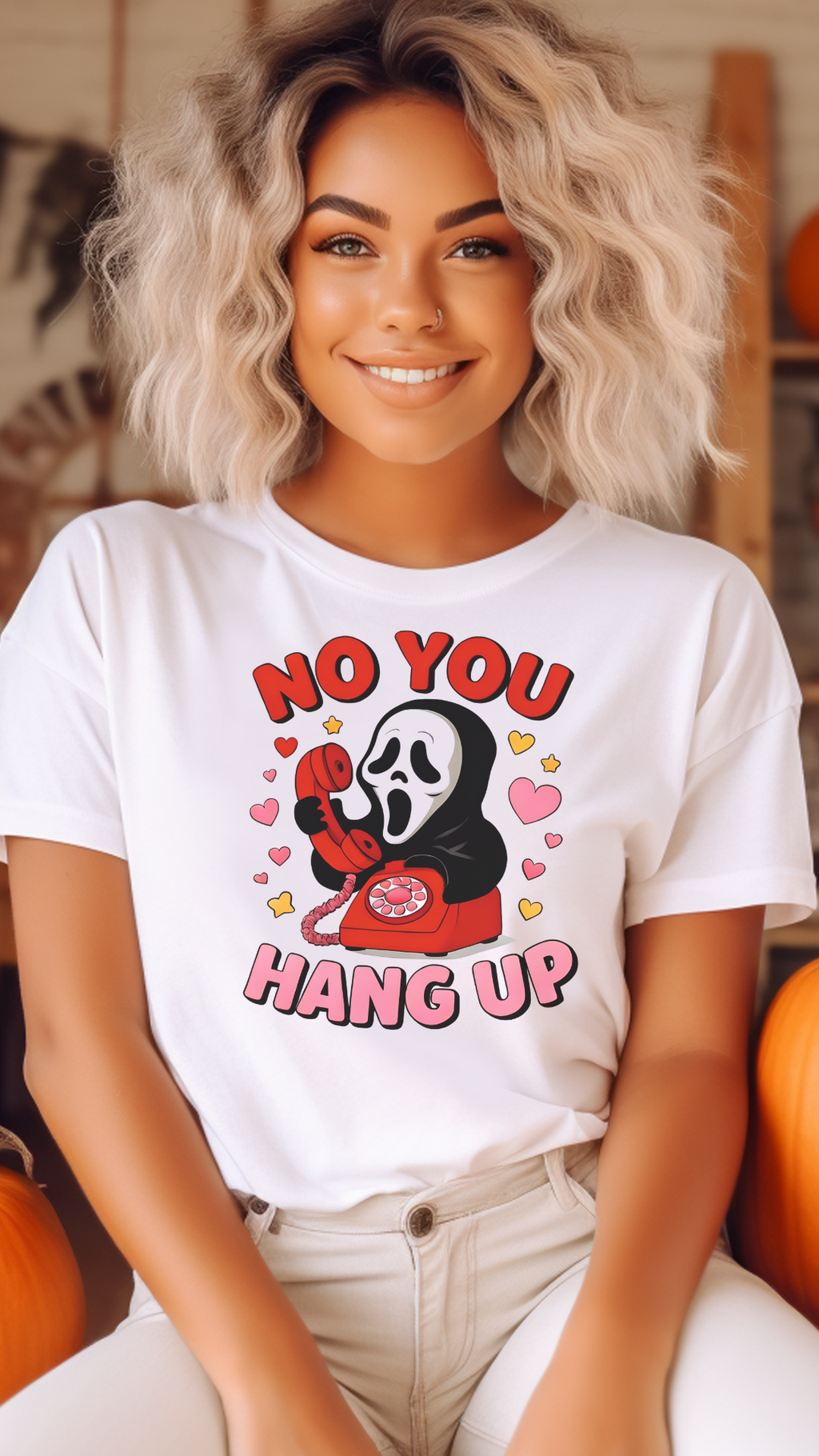 Funny Horror T-Shirt, Unisex Garment-Dyed Tee with 'No You Hang Up' Text, Perfect for Halloween and Movie Lovers, Cute Gift Idea, [...]